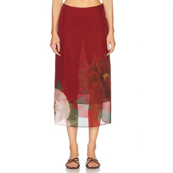 181. SIR. The label Florian Burgundy Layered Midi Skirt $320 EUC Sz 0 / XS - Picture 1 of 6